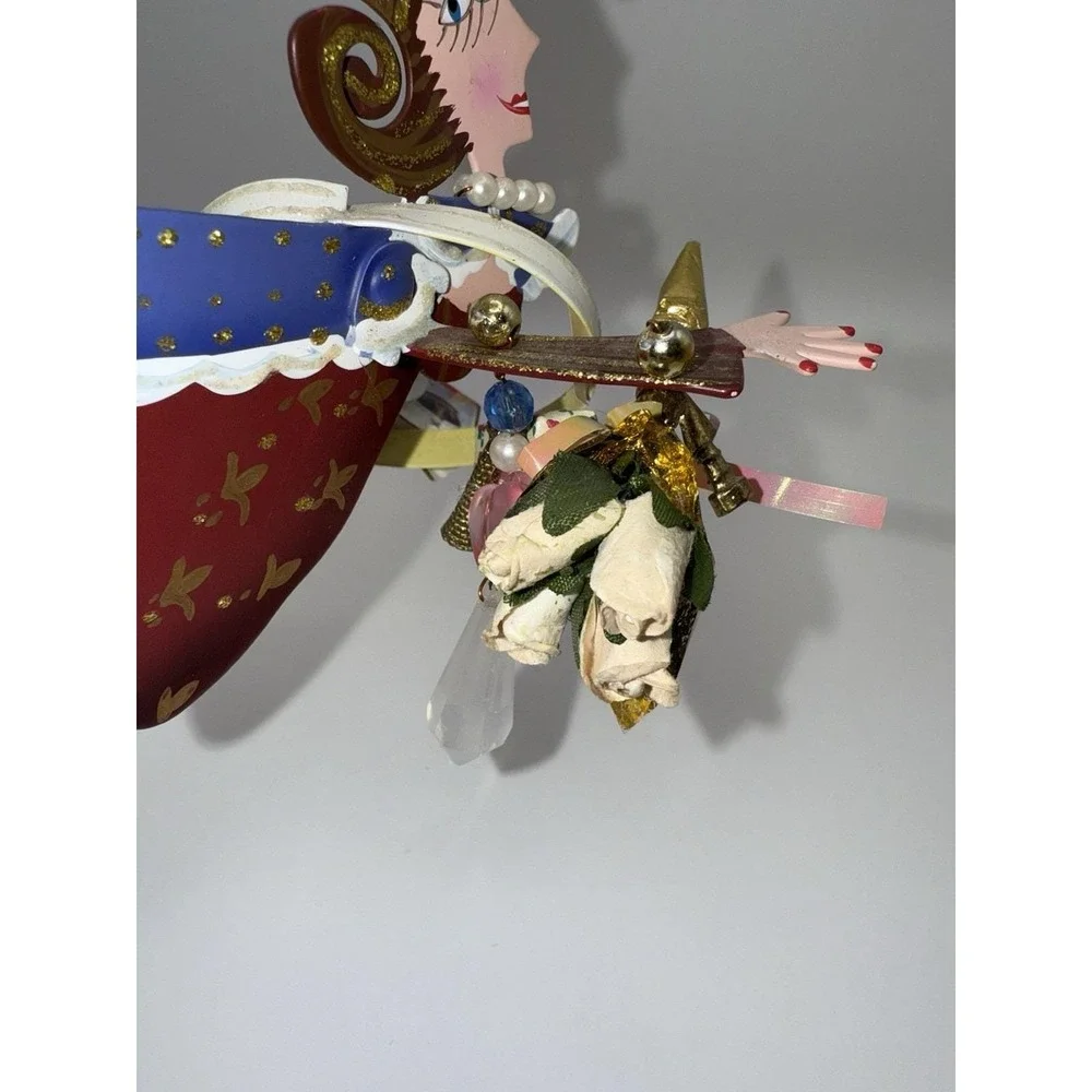 Vintage Kurt Adler Flying Queen Ornament Mixed Media Wood Metal Pearls RARE Y2K‎